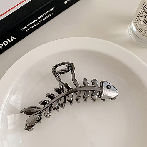 Metal Black Hair Claw Clips Fish Bone Shape Hair Clips Hairpins Cute Fishbone Hair Jaw Clamps Crab French Lady Hair Accessories Mysterious Black Hair Headwear For Women Girls Hair Crab Clips #TOP6