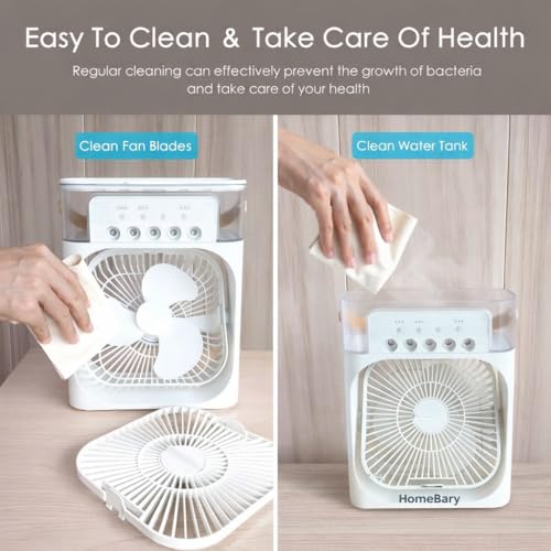 Image of Mini Air Cooler for Room, Portable Personal USB Air Cooler with Water Tank & LED Light, Silent Desk Table Cooler for Bedroom, Office, Study, Travel Cooling Fan