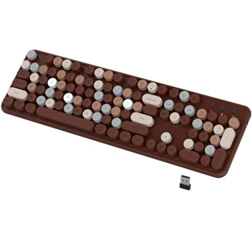 JAMfit Dual Mode Wireless Bluetooth Keyboard, Retro Typewriter Cute Round Floating Keycaps 104 Keys Colorful Keyboard Support Multi Devices for Ipad Pc Laptop Phones(Coffee-Colorful)
