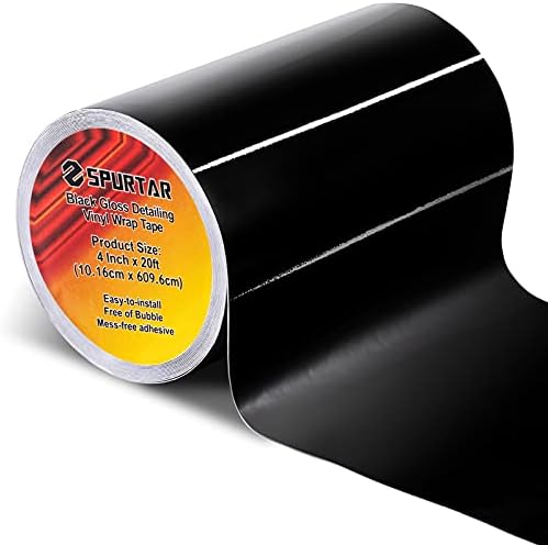 Spurtar Gloss Black Vinyl Wrap Tape-10CMx6M Air-Release Adhesive Vinyl Wrap for Cars Anti-Scratch Car Door Sill Protector Car Sill Protectors Strips for Most Cars(High Gloss, 4inchx20 Ft)
