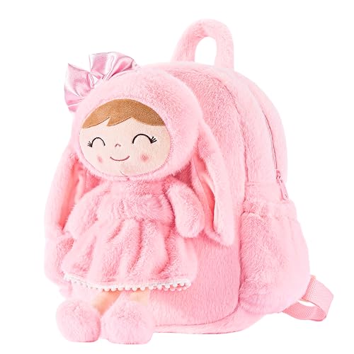 Image of Gloveleya Toddler Backpack Plush Bag with Soft Pink Rabbit Doll Detachable Design 11inches Gift for Baby Girl 2+...
