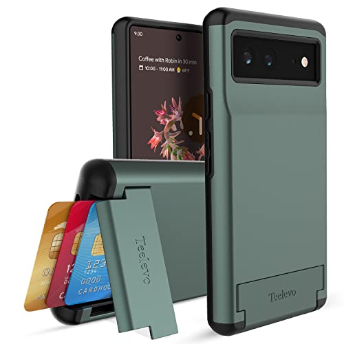 Teelevo Dual Layer Wallet Case for Google Pixel 6, Protective Case with 3-Card Storage for Google Pixel 6 - Dark Green