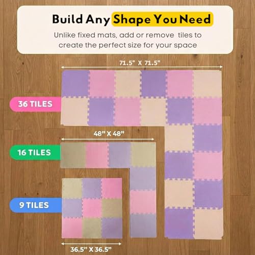 Image of MioTetto Baby Play Mat, Comfortable Tummy Time Mat - Portable Foam Floor Tiles, Safe baby mat for floor for Crawling & Development, Soft play mat for babies 0-6 months, Stylish interlocking foam tiles