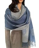 The Accessory Co Écharpe d'hiver réversible pour femme Motif arbre de vie, Cachemire : bleu, L