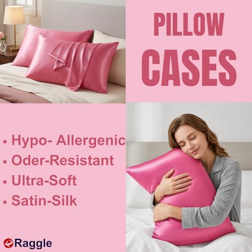 Image of RAGGLE Satin Silk Pillowcase for Hair and Skin Standard Size 18 inchX 28 inch with Soft Breathable Smooth Cooling Pillow Covers for Sleeping or Pillow Protector (4, Rust)