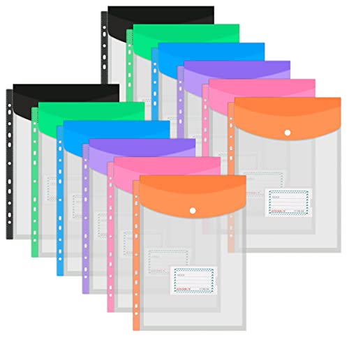 Lot de 12 pochettes perforées A4 en plastique étanche pour bureau, maison, école Cover