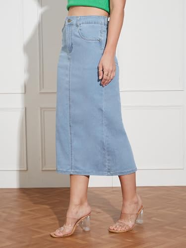 Image of Miss Chase Women's Regular High Rise Above Knee Stretchable Denim Skirt