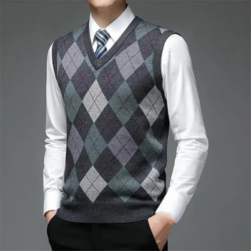 Men’S Autumn Fashion Designer Argyle Pullover, Diamond V-Neck Knit Vest, Sleeveless Casual Sweater2