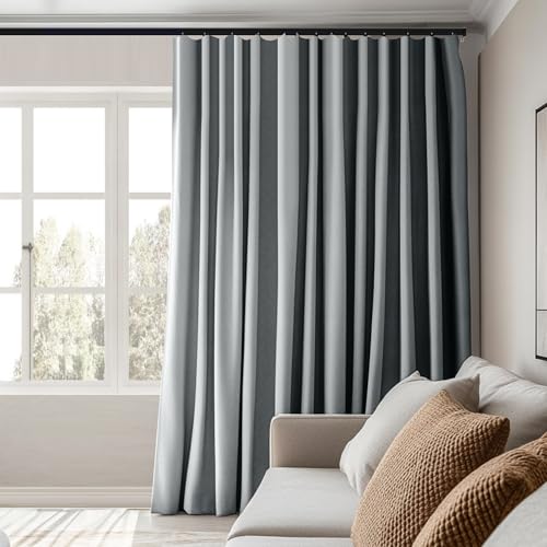 Image of MaKefeile Room Divider Curtains Total Blackout Privacy Curtain Panel Room Thermal Insulated Noise Reduction Curtain for Bedroom Window Living Room Ceiling Track Curtain W 15 ft x H 8 ft Light-Grey.