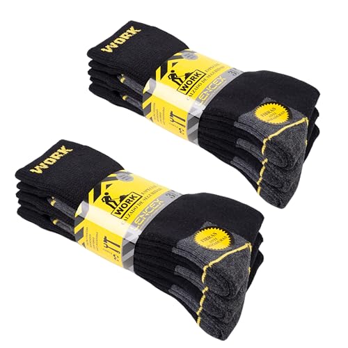 LENCEX Calcetines de Trabajo Hombre Premium (6-12 pares) - Calcetines de Trabajo resistentes con talón y punta reforzados. (FR/ES, Números, 40, 45, Regular, Regular, 3 Pares | Negro)