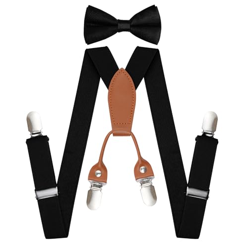 jerbro Juego de tirantes con pajarita para niños, niñas, tamaño corporal aprox. 1-8 años, fiesta de cumpleaños, uso diario, accesorios de disfraz, Negro , Talla única