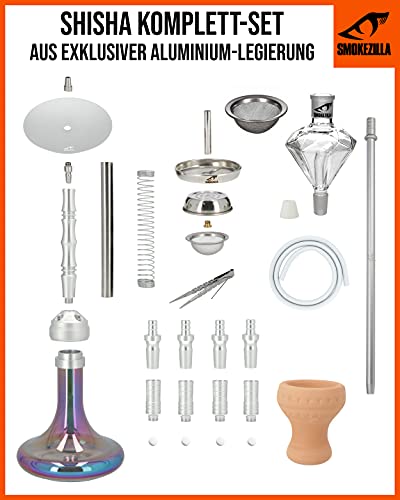 Smokezilla® MINYA 4S 4-Schlauch-Set Aluminium Rainbow Shisha | Spitze Optik mit Regenbogen Bowl und Diamond… – Bild 3