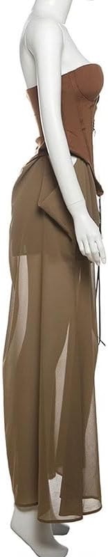 JSEIAJB Women's Clothing American Dress Fashion Sleeveles Dress High Waist Splicing Dress(Medium)