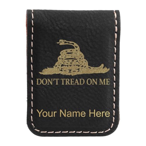 LaserGram Slim Magnetic Money Clip, Gadsden Flag, Personalized Engraving Included (Black with Gold)