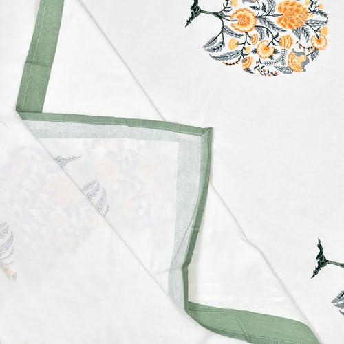 Image of BLOCKS OF INDIA Hand Block /Batik Print Rectangular Table Cloth for 6 Seater Dining Table (60 Inch X 90 Inch)(Green Tree of Life)