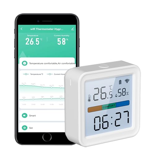 WiFi Thermometer Hygrometer: Smart Temperature Humidity Monitor with App Notification Alert, Free Data Storage Export, Accurate with Calibration, Backlight, Air Comfort Indicator, Battery Included