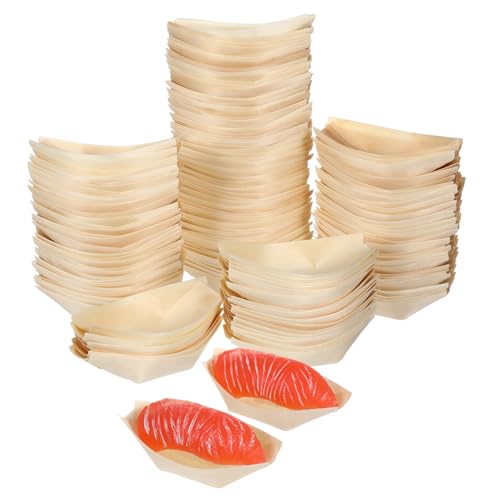 Barco de sushi de madera biodegradable: 150 mini bandejas para servir aperitivos de forma estética 2