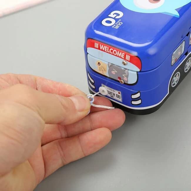 Image of School Bus Pencil Box Kids- Compass Box with Wheel /Stylish School Bus Geometry Box for Kids | Cartoon Printed Bus Shaped Pull Back Pencil Box in Metal | String Operated Wheels (Space Travel)