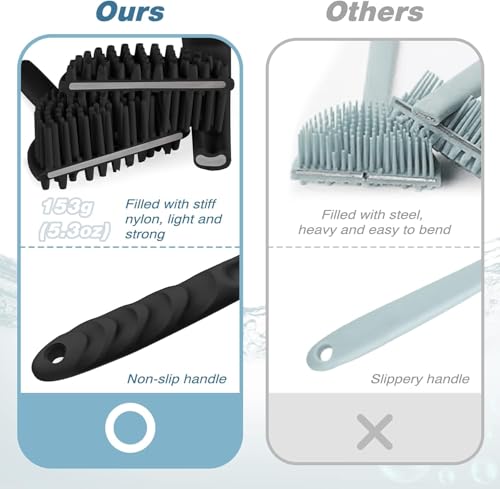 Image of KROYWEN Premium Soft Silicone Back Scrubber Shower Bath Body Brush with Long Handle Dirt Removal Back Scrubber | BPA-Free | For Men and Women (BLACK)(Pack Of 2)