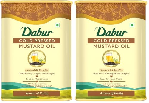 Image of DABUR Cold Pressed Mustard Oil, Healthy Cooking Oil with the Goodness of Omega 3 & 6, 1 l (Pack of 2)