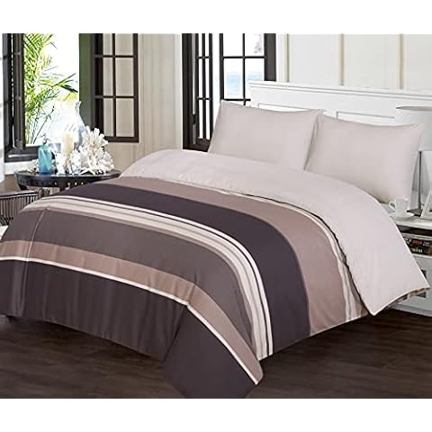 Ruvanti 3 Pcs Double Duvet Cover Set, Poly Cotton Bold Stripe Natural, Soft, Comfortable, Washable, Quilt Cover Set, Bedding Linen Duvet Covers with button closure. Include 1 Duvet Cover, 2 Pillow Set Cover