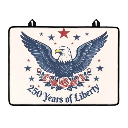 Image of Poceacles USA Theme Stove Top Cover Glass Stove Top Cover Heat Resistant Oil Resistant Cooktop Protector Stovetop Mats for Patriotic Kitchen Decor, Eagle Rose 250 Years Print Beige