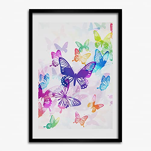 Cadre MDF 50x70 cm avec tableau papillons colorés moderne Tulup