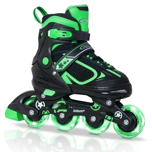 Image of Nattork Blade Roller for Boys Adjustable Inline Skates with Light Up Wheel for Kids Youth Childrens Outdoor & Indoor Ages 6-12 6 7 8 9 Beginners Green
