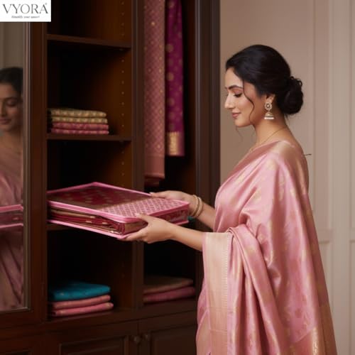 Image of Premium Saree covers for storage Pack of 3 Saree covers with zip transparent Saree bags Sequin Design Cloth organizer Cloth covers for packing Wardrobe organizer Saree pouch (Pink, Pack of 3)