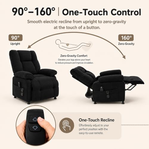 Image of Electric Recliner Chair, 90 to 160 Adjustment with Remote, Black