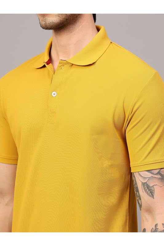 Image of Men's Poly Cotton-Matty Tshirt with Regular Fit Solid Pattern Half Sleeve Standard Length and Button Down Closure|Men's T-Shirts