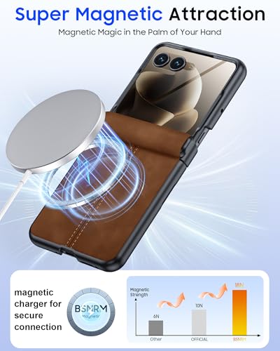 Image of Magnetic for Motorola Razr Ultra 2026 /2025 Case with Hinge Protection, Screen Protector, Fit for Magsafe, Ultra-Thin PU Leather Matte PC Shockproof Cover for Razr Ultra 2026 /2025-Brown