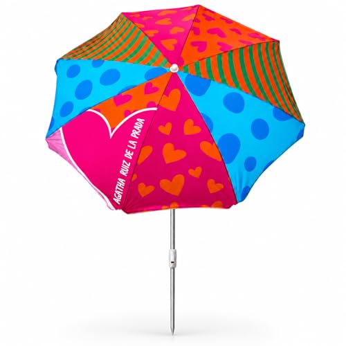 Sombrilla de playa grande Agatha Ruiz de la Prada con protección UV UPF40 y mástil de acero