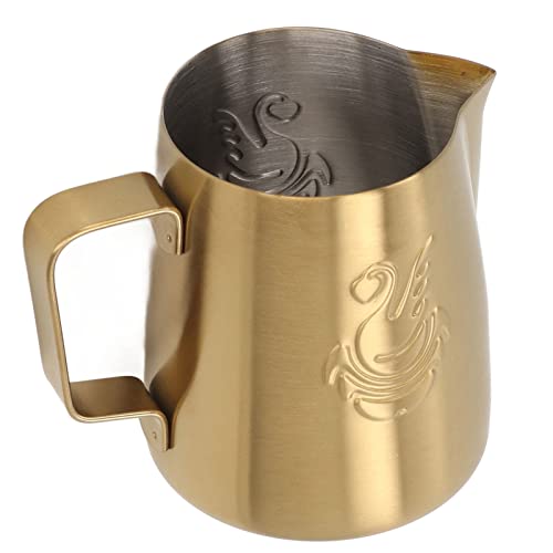 Jarra de café para espumar leche de acero inoxidable, taza de 380ml dorada con mango 8