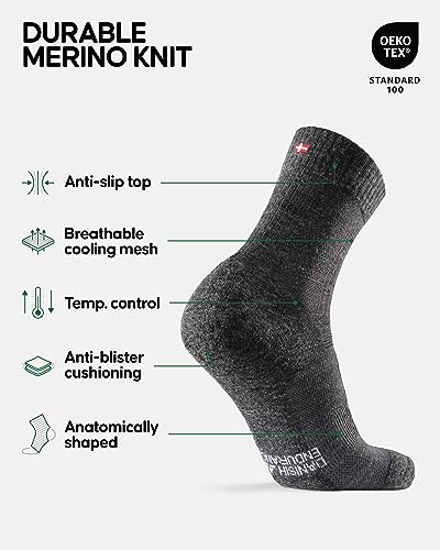 DANISH ENDURANCE Meias leves de lã merino, meias de caminhada acolchoadas e com absorção de umidade,