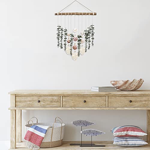 Boho Wall Decor Artificial Eucalyptus Greenery Wall Hanging Bathroom Decor Fake Eucalyptus Plants Leaves With Seashell On Stick Rustic Farmhouse Natural Home Decorations For Bedroom Nursery Kitchen #TOP4