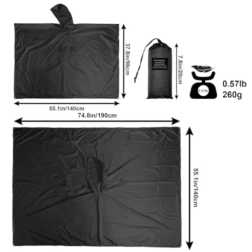 Hooded Rain Poncho for Adults - Waterproof Rain Coat and Lightweight Jacket 3-in-1 Multi-Function with Pockets2