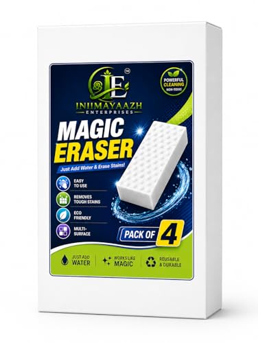 Image of Magic Eraser Sponge for Wall | Pack of 4 High Density Melamine Sponge | White Cleaning Sponge for Marks | Water Activated Eraser | Multipurpose Cleaning Pad