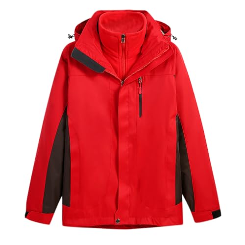 Dademeo Men's 3-in-1 Rain Jacket 2 Piece Outdoor Running Long Sleeve Zipper Jacket Windbreaker Patchwork Color Athletic Coat