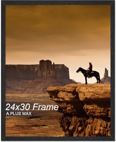 A PLUS MAX 24x30 Picture Frame, Black Engineered Wood Frame for 24 x 30 Inch Picture Poster Photo, Light Weight 24 by 30 Frame with Wood-grain for Wall - 1 Pack/Black/24 x30