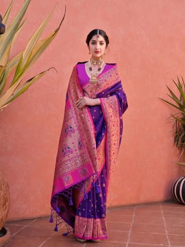 Image of SWORNOF Women's kanjivaram banarasi silk saree Zari Woven for festival Wedding silk with rich pallu Design sarees for women with Unstitched blouse piece