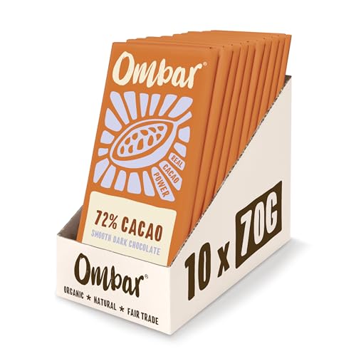 Vegan Chocolate - Ombar 72% Cacao Dark Chocolate (70g x 10 Bars) Organic, Fair Trade, Dairy Free and Gluten Free Chocolate