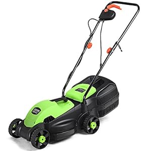 Goplus Lawn Mower, 14 Inch 2-in-1 Electric Lawn Mower with Grass Collection Bag, Folding Handle, Adjustable Cutting Height, Corded Push Lawn Mowers for Garden Yard, 12 Amp (Green)