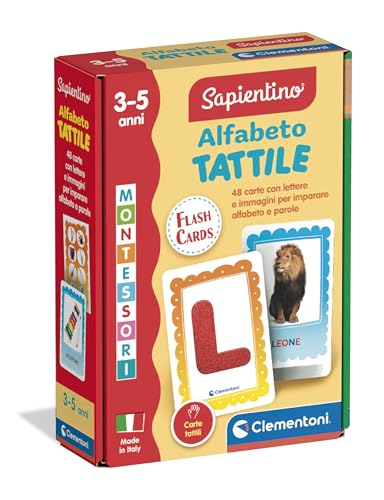 Clementoni Sapientino Montessori – Alfabeto Tattile, Gioco Educativo per Bambini 3-5 Anni con Flashcards per Imparare Lettere e Parole, Made in Italy, Lingua Italiana, 16838