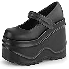 CELNEPHO Womens Mary Jane Shoes for Women, Ankle Strap Wedge Mid Heel Platform Dress Shoes Gothic Lolita Pumps Shoes