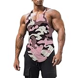 FITMENS Mens Sleeveless Gym Shirts Athletic Training Workout Muscle Stringer Tank Tops (Camouflage Pink,L)