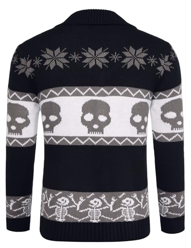 COOFANDY Men's Christmas Cardigans Ugly Xmas Sweaters Reindeer Snowflake Shawl Collar Knitted Cardigan Sweater2