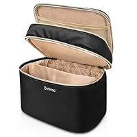 BELICOO Make up Bag, Large Double-Layer Travel Makeup Bag with Mirror, Removable Divider & Brush Compartment, Waterproof PU Leather Cosmetic Bags for Women Girls Travel Toiletry Accessories, Black