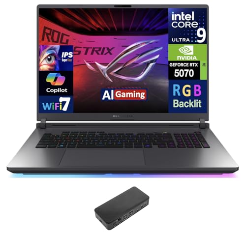 Image of ASUS ROG Strix AI Gaming Laptop 18 inch 240Hz IPS WQXGA Display (Intel Ultra 9-275HX, GeForce RTX 5070 8GB, 32GB DDR5, 1TB SSD, RGB KB, Thunderbolt 4, WiFi 7, Webcam, Win 11 Home) w /USB-C Dock