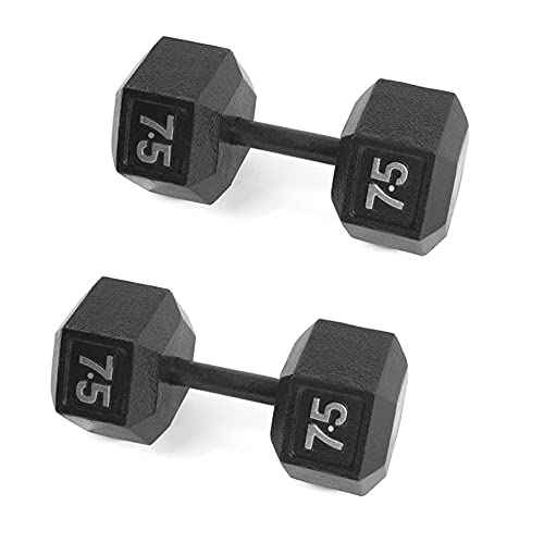 Amazon Brand – Symactive Cast Iron Solid Hex Dumbbell, Set of 2, 7.5 Kg